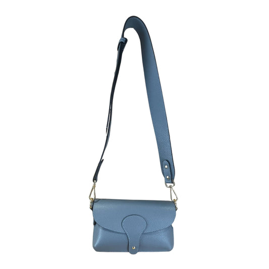 Denim Blue Italian Leather Crossbody & Shoulder Bag With Wide Strap
