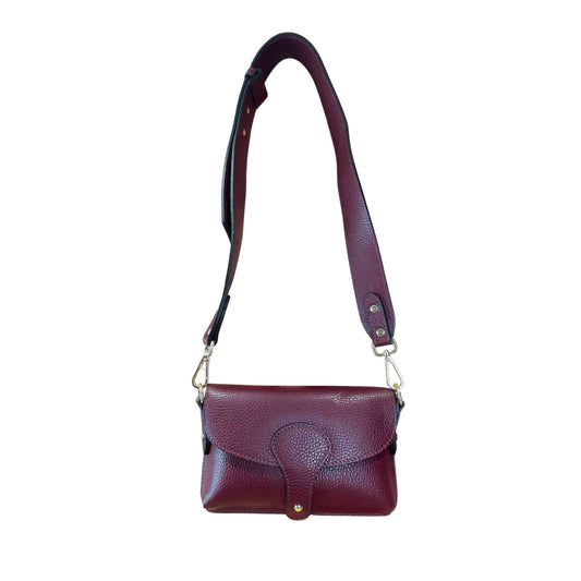 Red Plum Italian Leather Crossbody & Shoulder Bag With Wide Strap