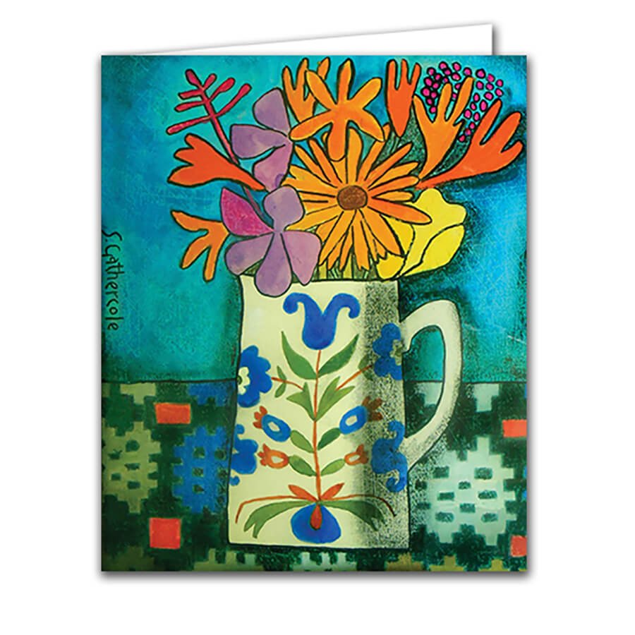 Folk Jug and Flowers Greeting Card | The Jewellery Stop