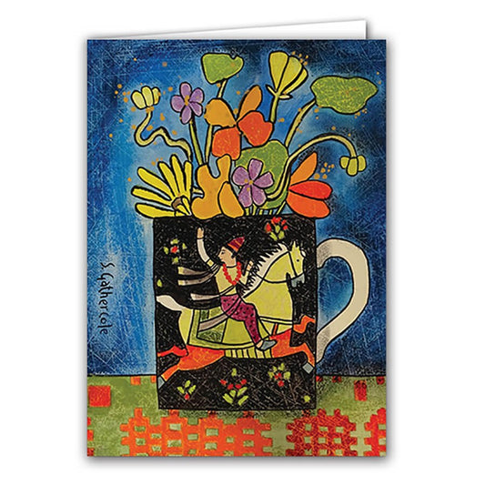 Quicksilver Rider and Garden Flowers Greeting Card | The Jewellery Stop