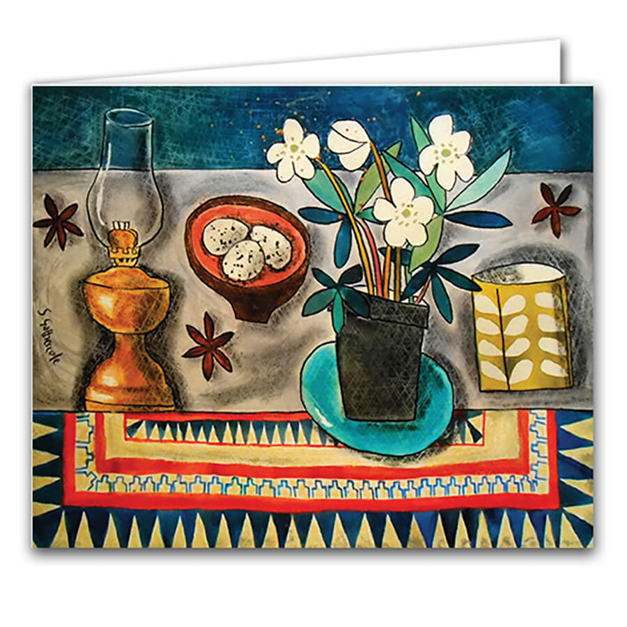 Still Life With Lamp And Flowers Greeting Card