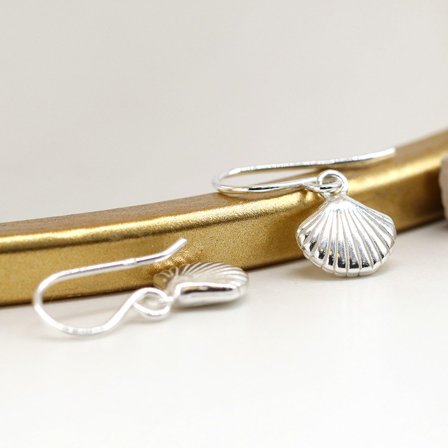 Sterling Silver Clam Shell Fish Hook Earrings