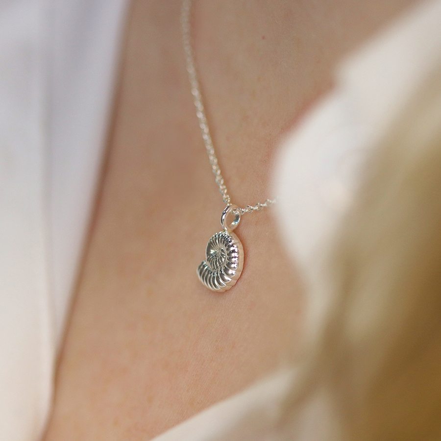 Sterling Silver Ammonite Fossil Pendant on Chain