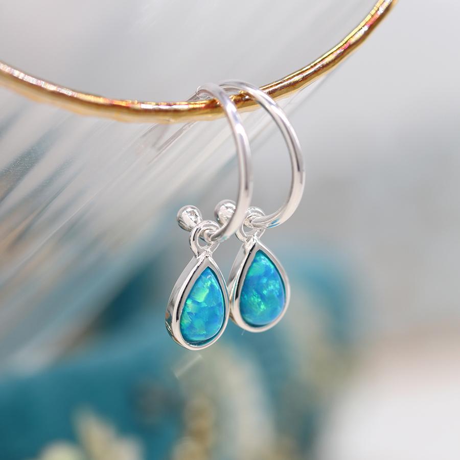 Teardrop Sterling Silver Blue Opalite Creole Earrings | The Jewellery Stop
