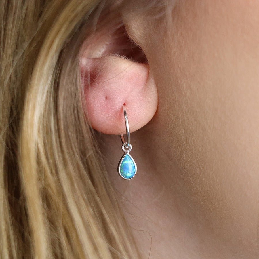 Teardrop Sterling Silver Blue Opalite Creole Earrings | The Jewellery Stop
