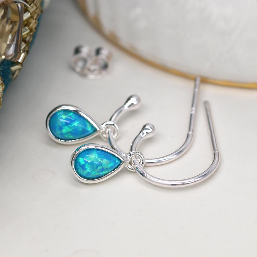 Teardrop Sterling Silver Blue Opalite Creole Earrings | The Jewellery Stop
