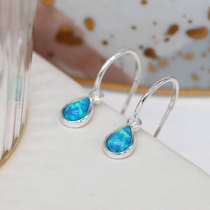 Teardrop Sterling Silver Blue Opalite Creole Earrings | The Jewellery Stop
