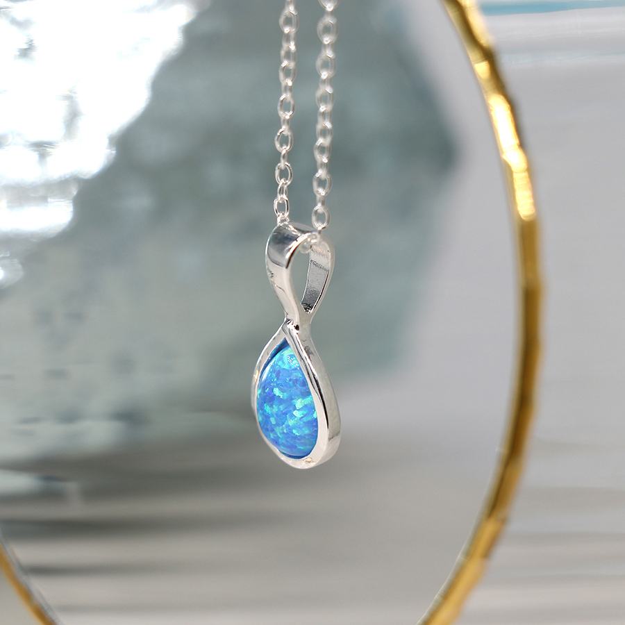 Teardrop Sterling Silver Blue Opalite Pendant on Chain | The Jewellery Stop