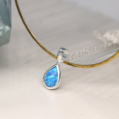 Teardrop Sterling Silver Blue Opalite Pendant on Chain | The Jewellery Stop