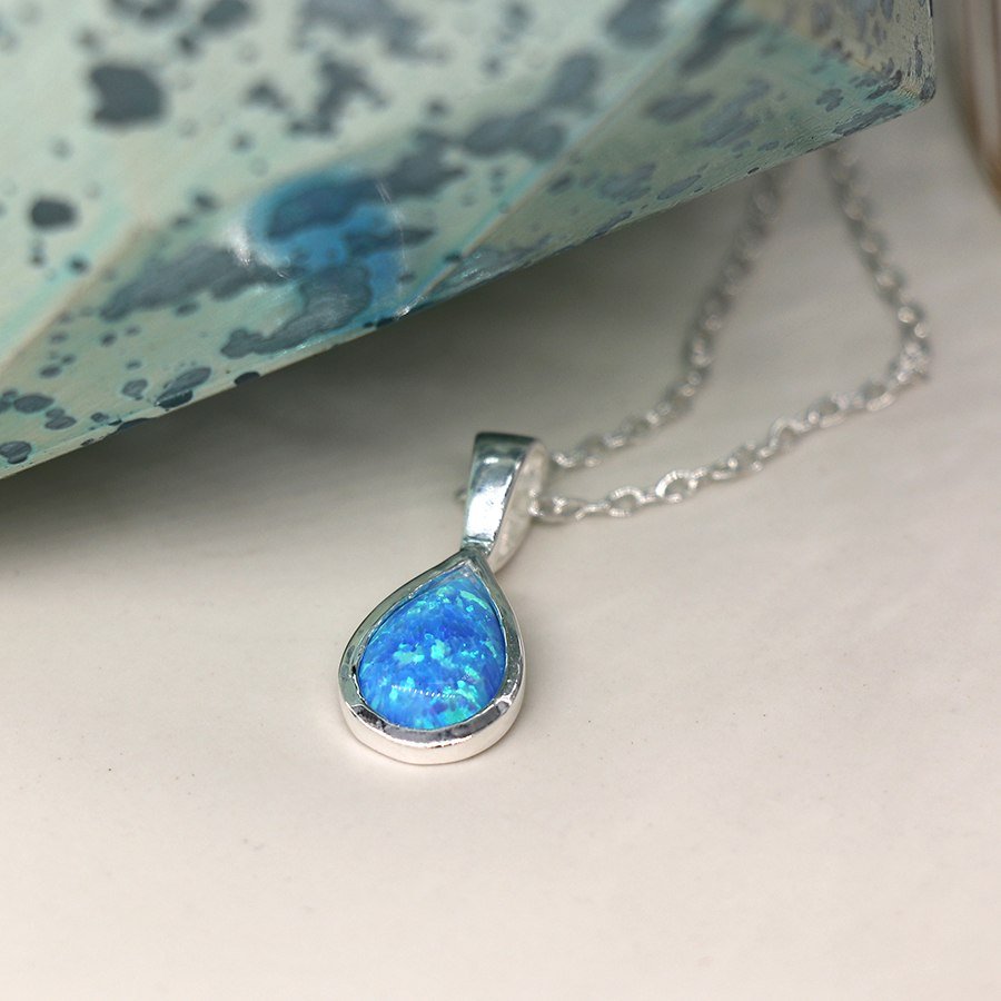 Teardrop Sterling Silver Blue Opalite Pendant on Chain | The Jewellery Stop