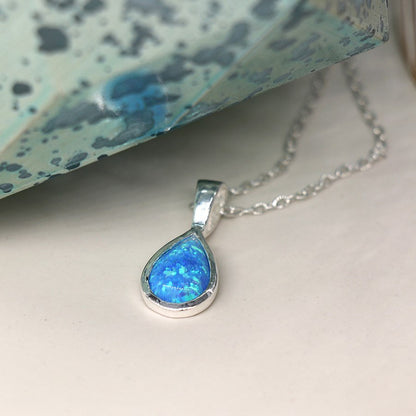 Teardrop Sterling Silver Blue Opalite Pendant on Chain | The Jewellery Stop