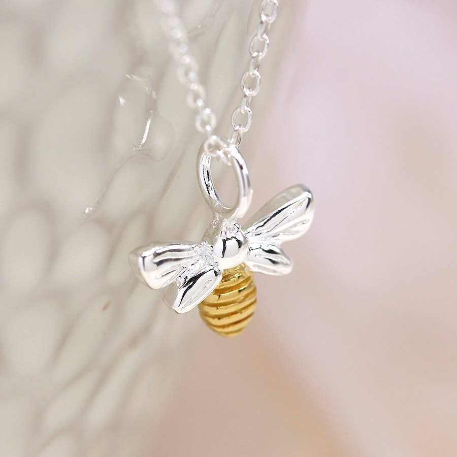 Two Tone Sterling Silver Bee Pendant On Chain