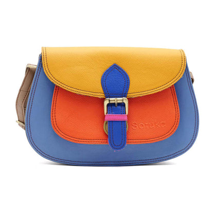 Denim, Yellow And Orange Large Leather Crossbody Bag | The Jewellery Stop