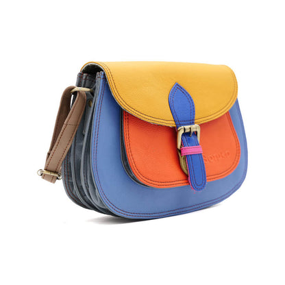 Denim, Yellow And Orange Large Leather Crossbody Bag | The Jewellery Stop