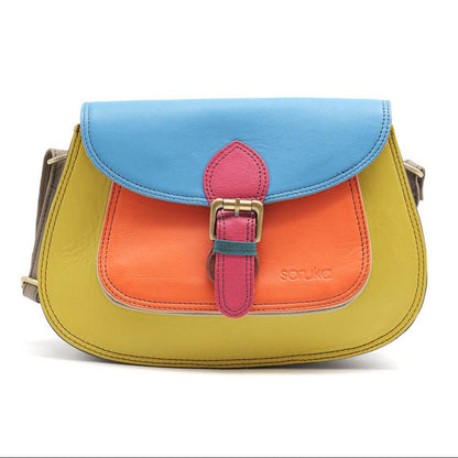 Lime, Orange And Blue Mix Large Leather Crossbody Bag | The Jewellery Stop