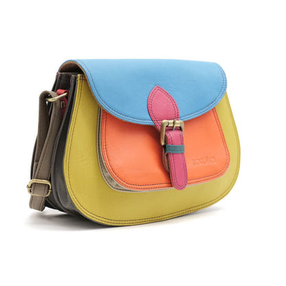 Lime, Orange And Blue Mix Large Leather Crossbody Bag | The Jewellery Stop