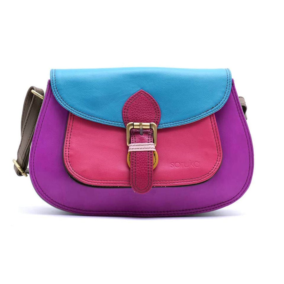 Purple, Pink And Blue Mix Large Leather Crossbody Bag | The Jewellery Stop