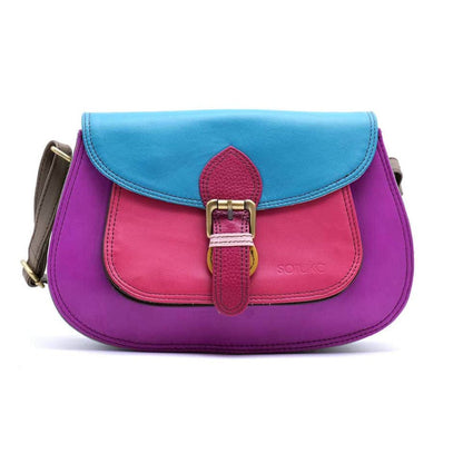 Purple, Pink And Blue Mix Large Leather Crossbody Bag | The Jewellery Stop