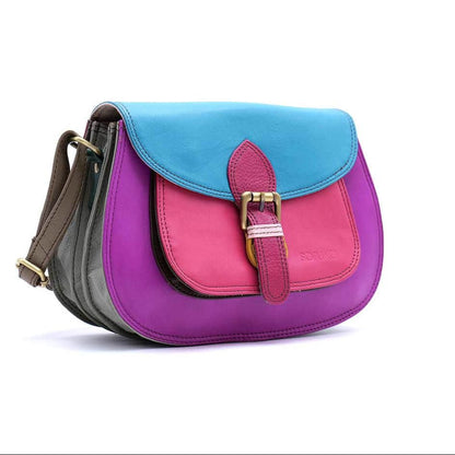 Purple, Pink And Blue Mix Large Leather Crossbody Bag | The Jewellery Stop