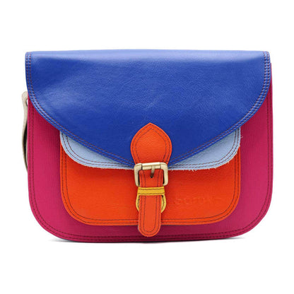 Pink, Blue And Orange Large Squared Leather Crossbody Bag | The Jewellery Stop