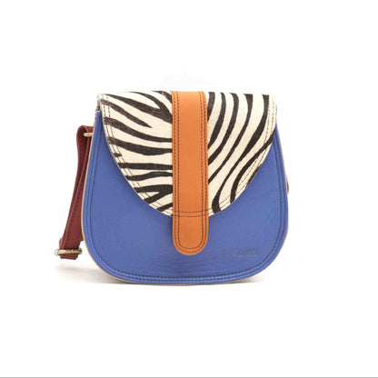 Blue, Tan And Zebra Print Mini Leather Crossbody Bag