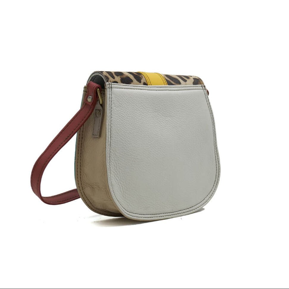 Teal, Mustard and Animal Print Mini Leather Crossbody Bag | The Jewellery Stop