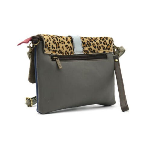 Navy And Animal Print Leather Crossbody Clutch Bag | The Jewellery Stop