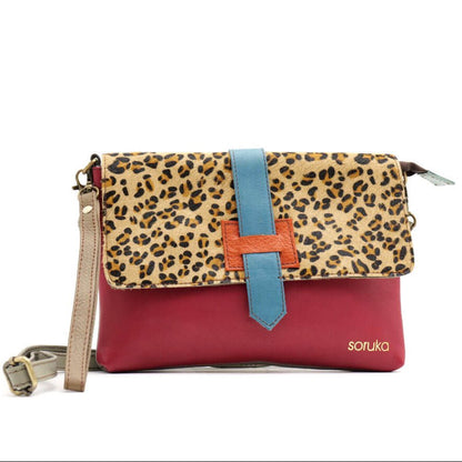 Red And Animal Print Leather Crossbody Clutch Bag | The Jewellery Stop