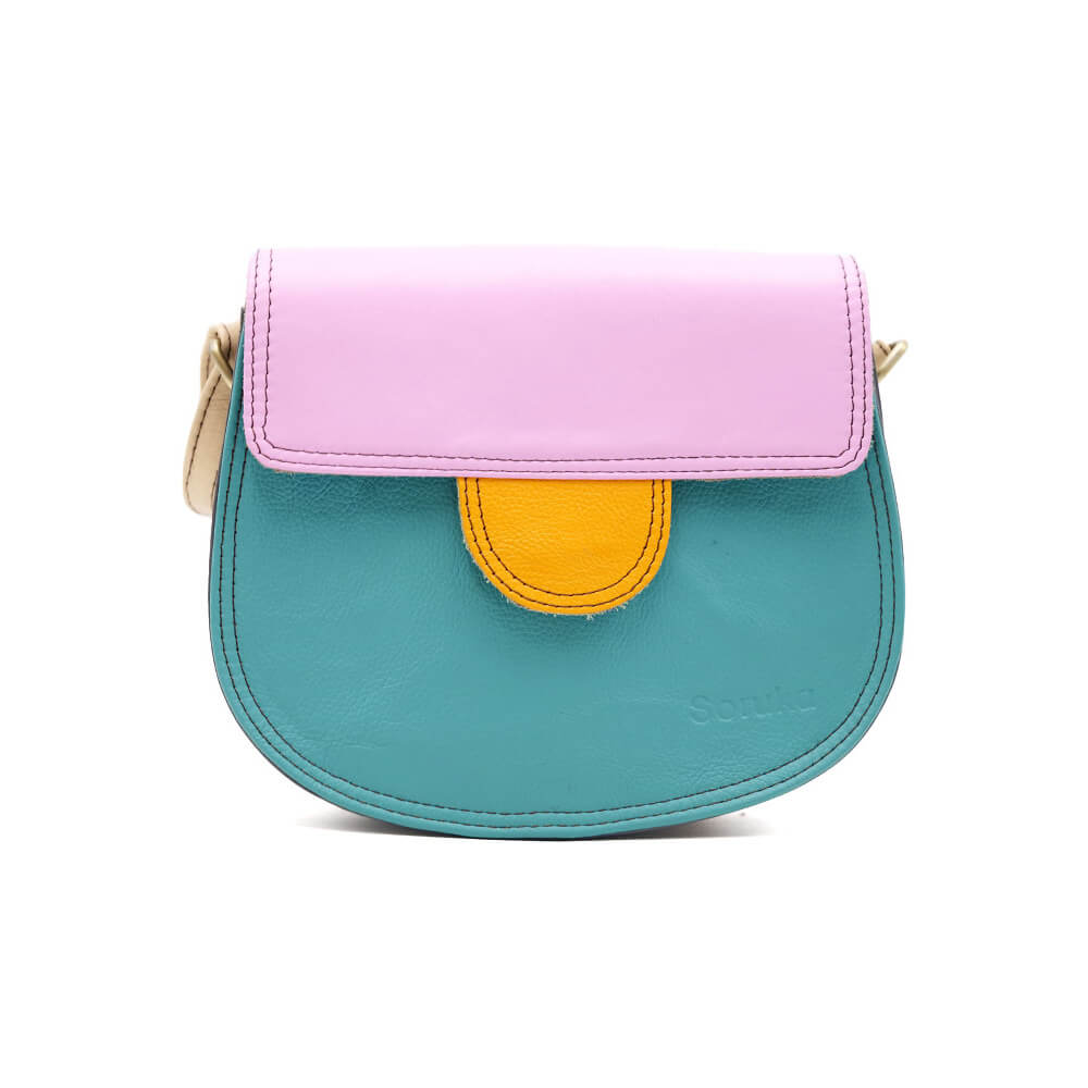 Teal And Pink Medium Leather Crossbody Bag | The Jewellery Stop