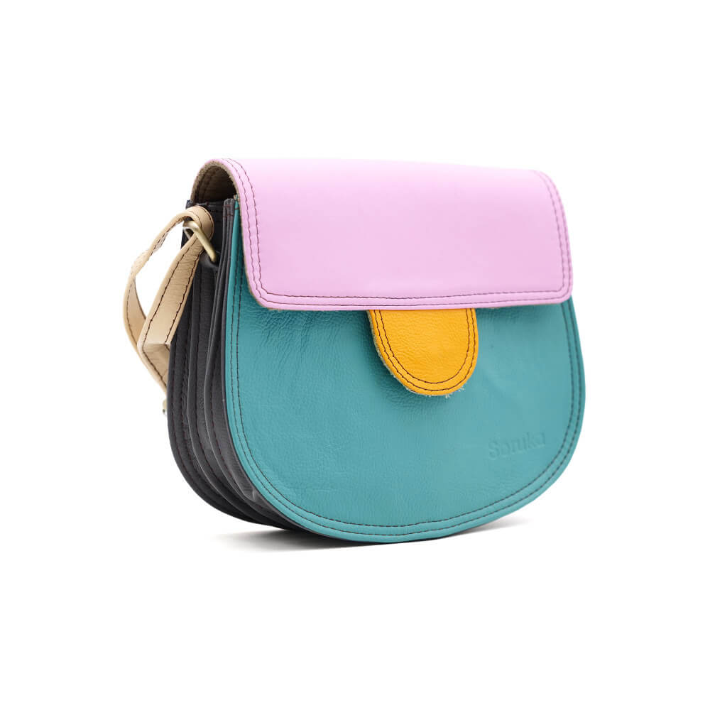 Teal And Pink Medium Leather Crossbody Bag | The Jewellery Stop
