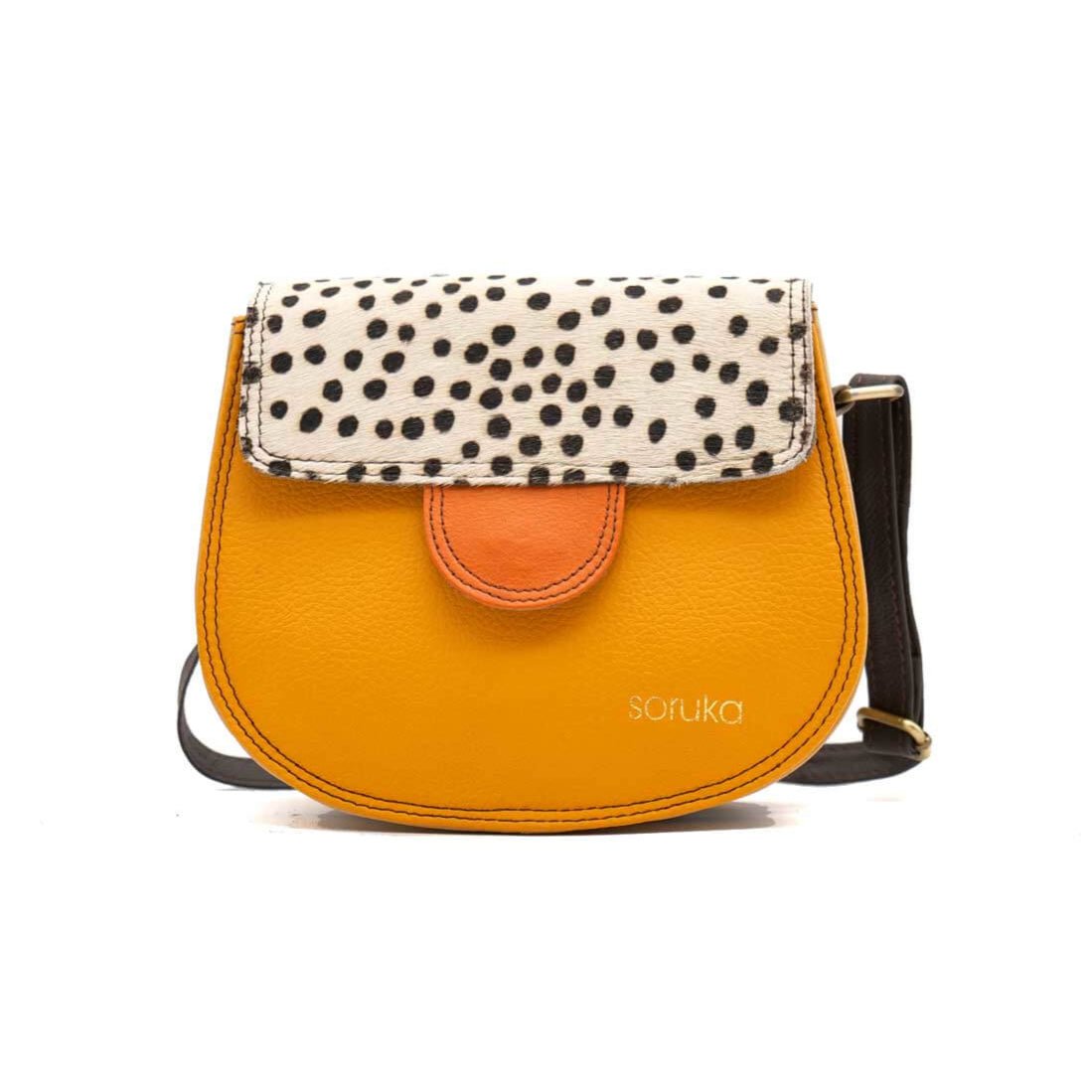Mustard And Animal Print Medium Leather Crossbody Bag | The Jewellery Stop