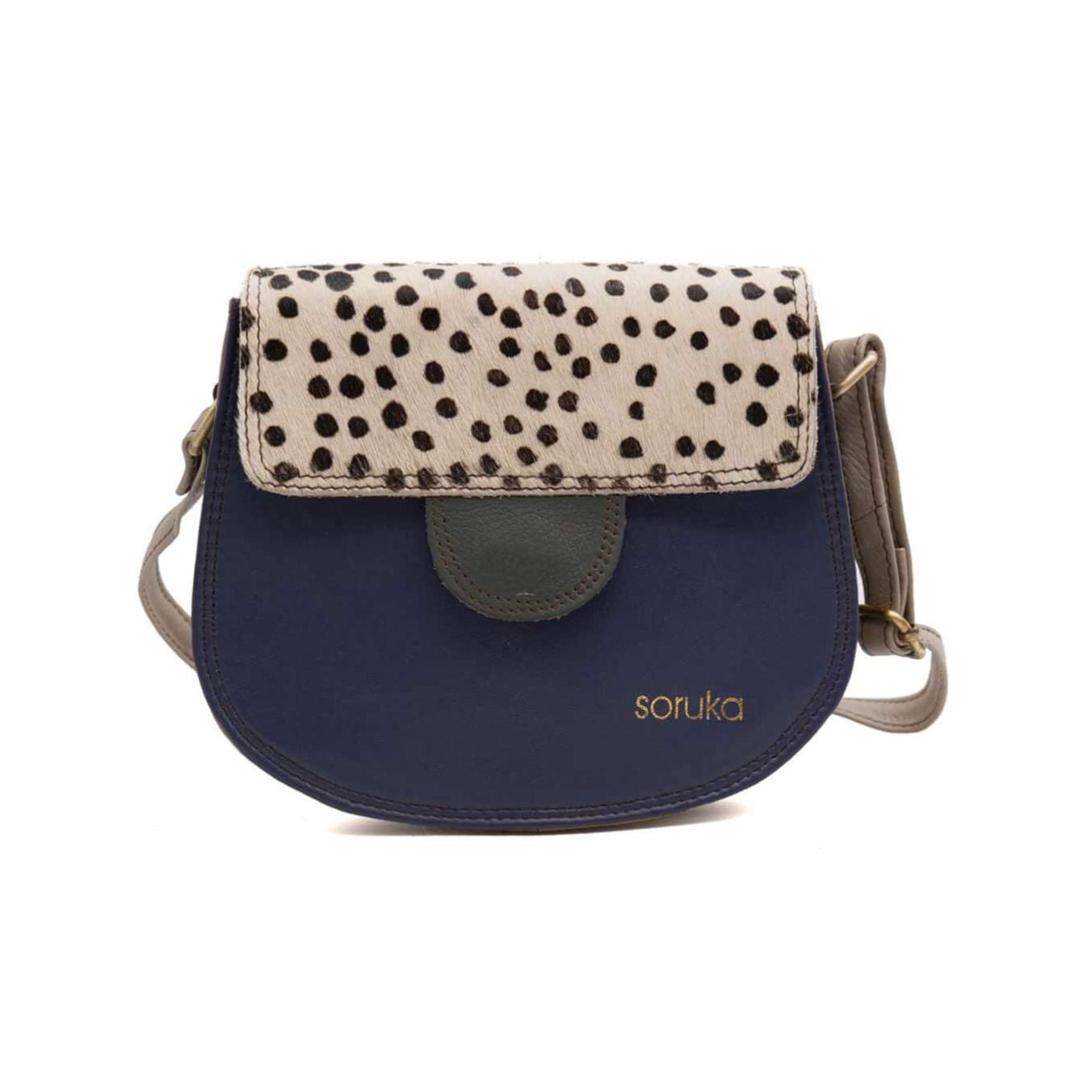 Navy And Animal Print Medium Leather Crossbody Bag | The Jewellery Stop