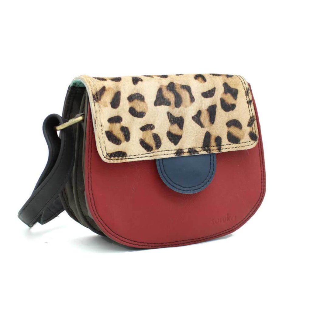 Red And Animal Print Medium Leather Crossbody Bag | The Jewellery Stop