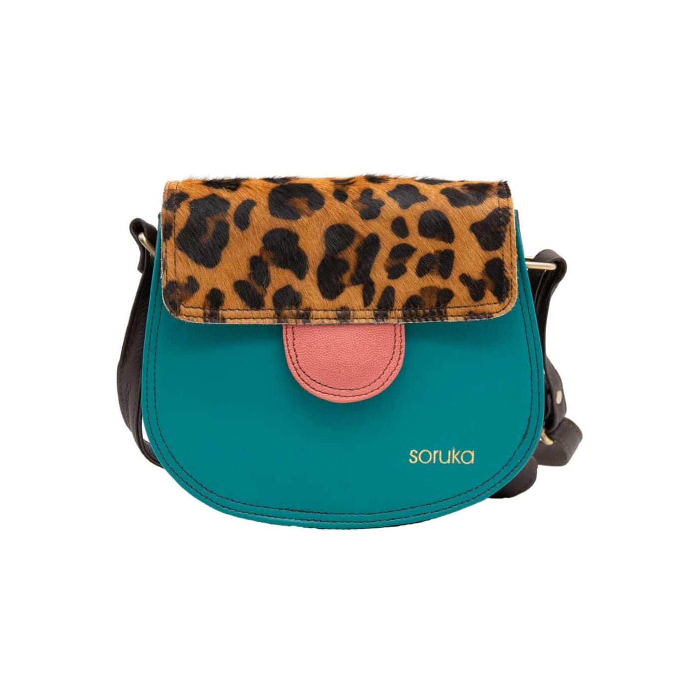 Teal And Animal Print Medium Leather Crossbody Bag | The Jewellery Stop