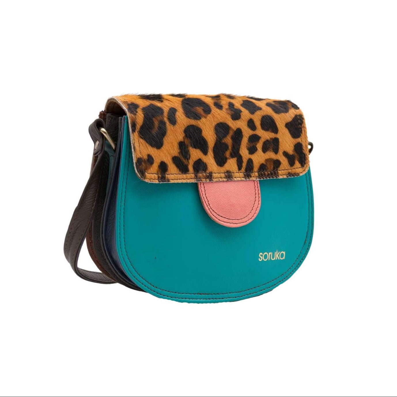 Teal And Animal Print Medium Leather Crossbody Bag | The Jewellery Stop