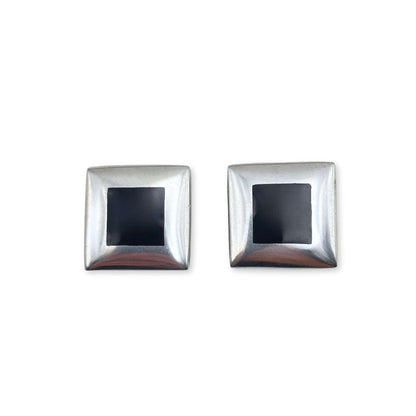Black Cushion Cube Stud Earrings