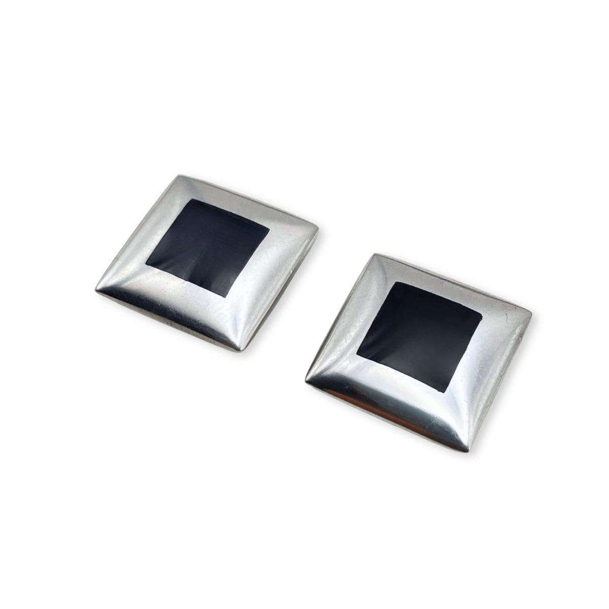 Black Cushion Cube Stud Earrings