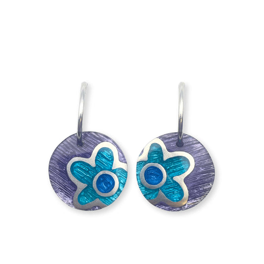 Peacock Small Flower Inlay Creole Earrings