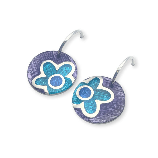 Peacock Small Flower Inlay Creole Earrings