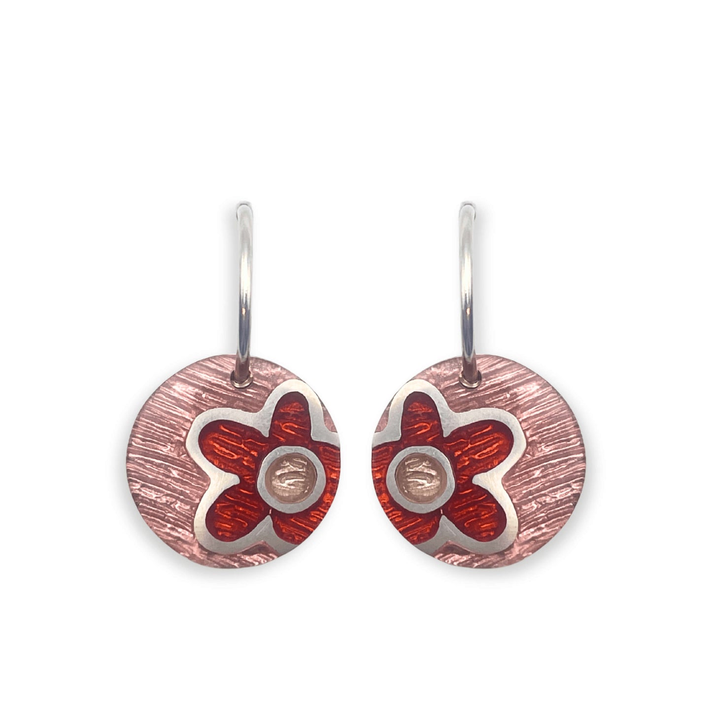 Red Small Flower Inlay Creole Earrings