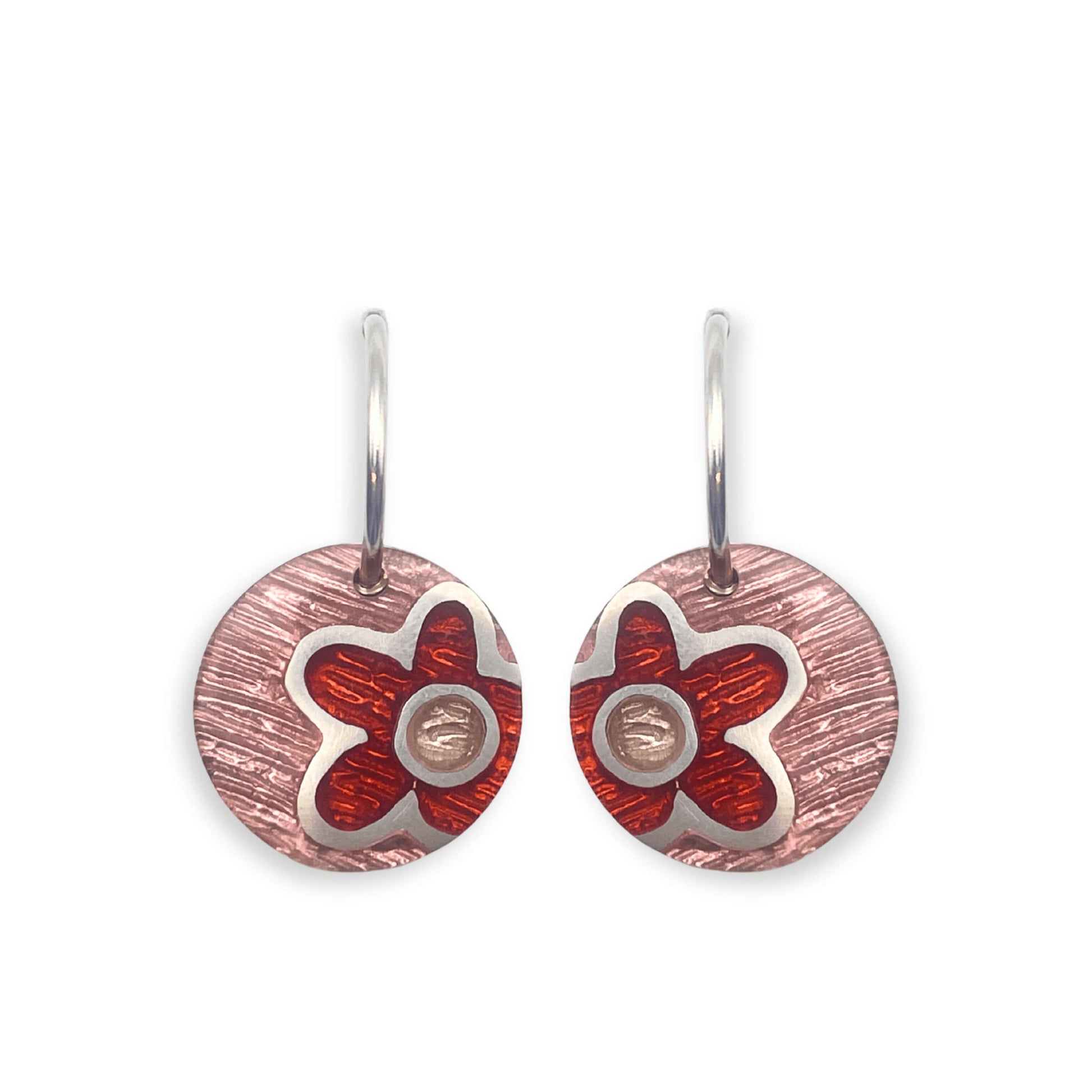 Red Small Flower Inlay Creole Earrings