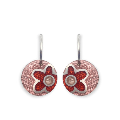 Red Small Flower Inlay Creole Earrings