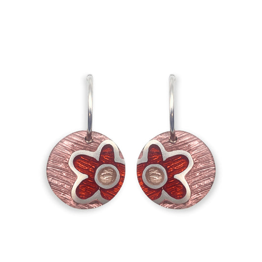 Red Small Flower Inlay Creole Earrings