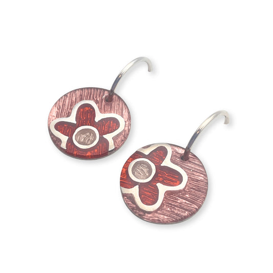 Red Small Flower Inlay Creole Earrings