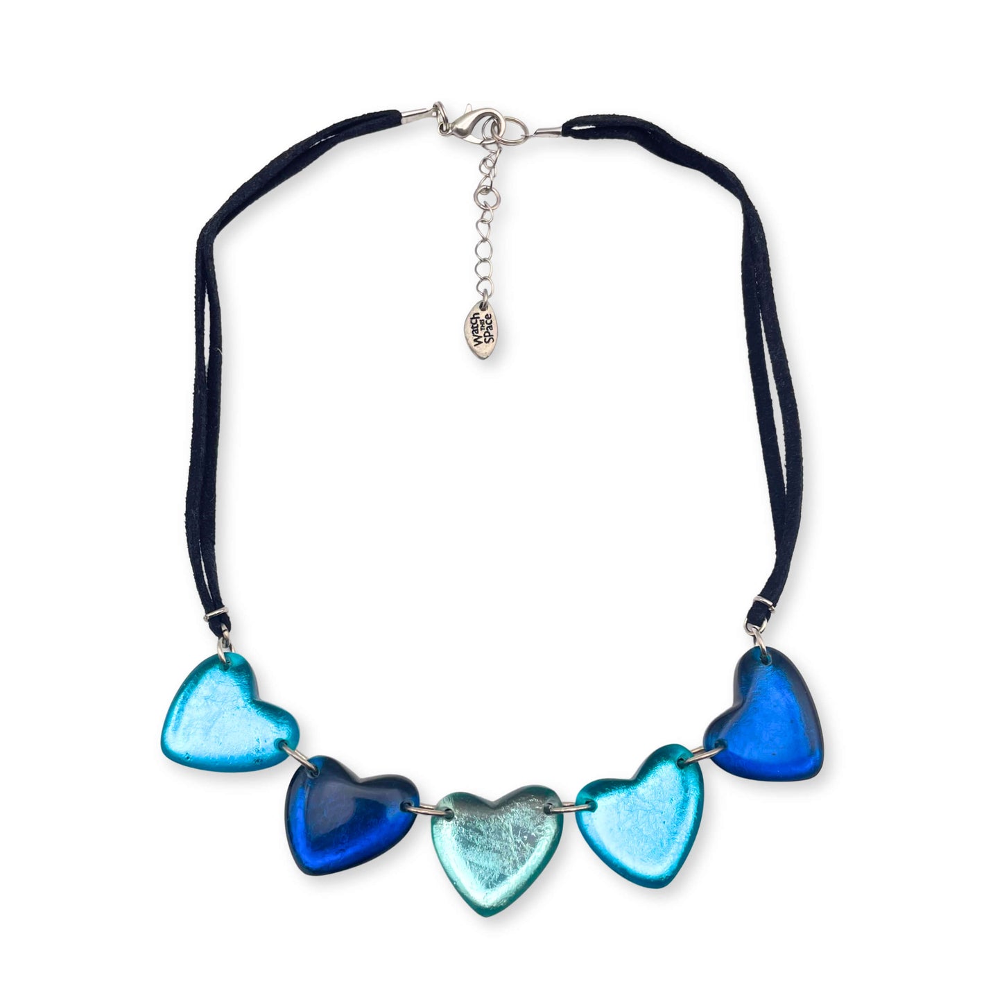 Teal Love Heart Necklace on Cord