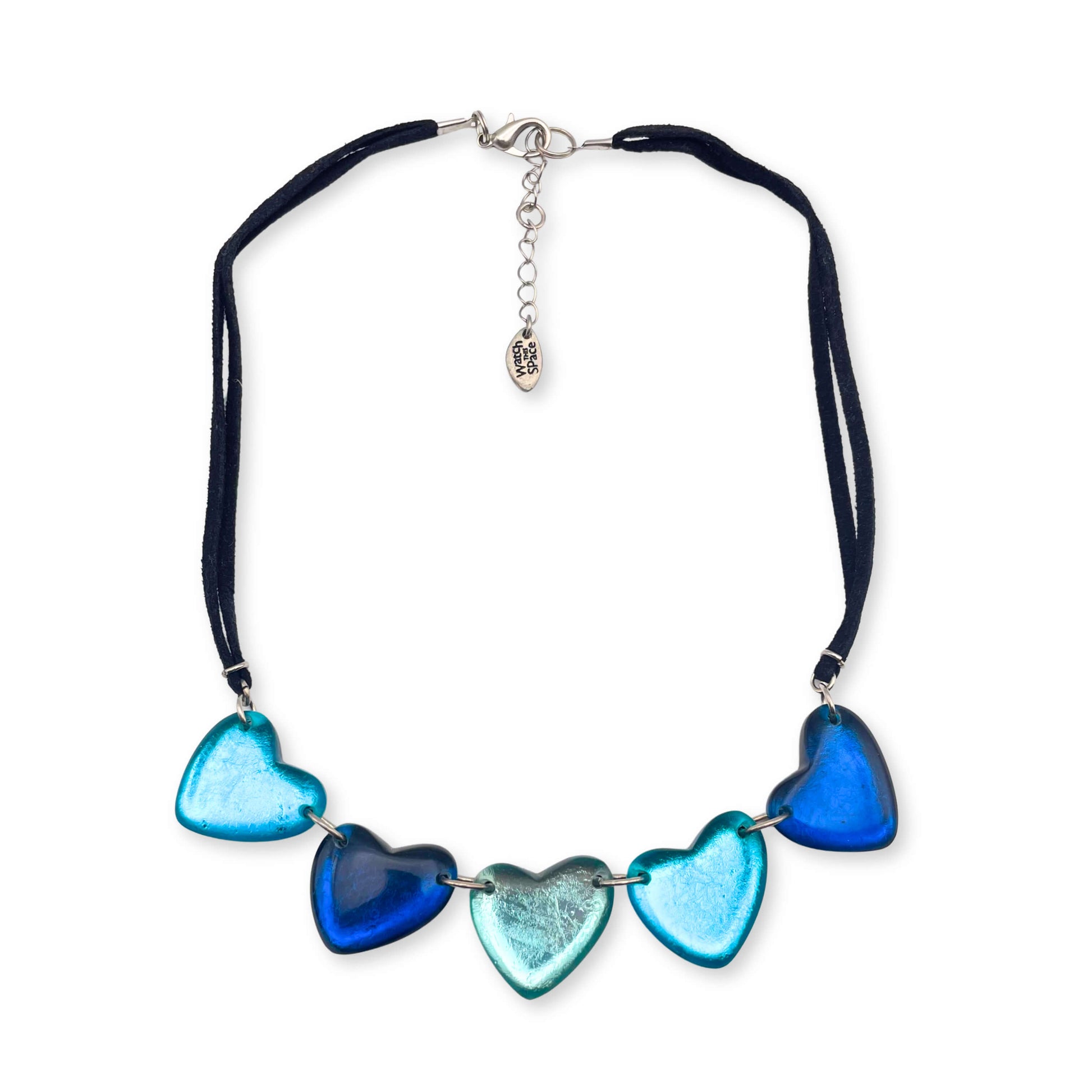 Teal Love Heart Necklace on Cord