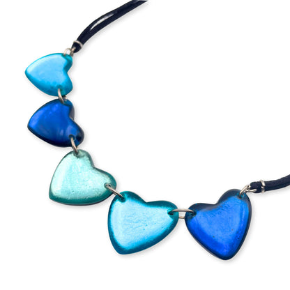 Teal Love Heart Necklace on Cord