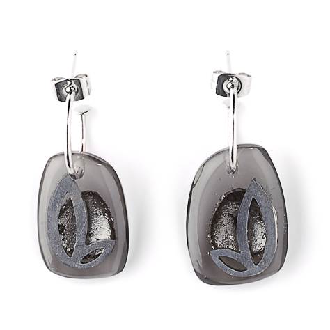 Black Pewter Petal Inlay Creole Earrings | The Jewellery Stop