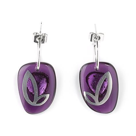 Purple Pewter Petal Inlay Creole Earrings | The Jewellery Stop