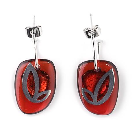 Red Pewter Petal Inlay Creole Earrings | The Jewellery Stop